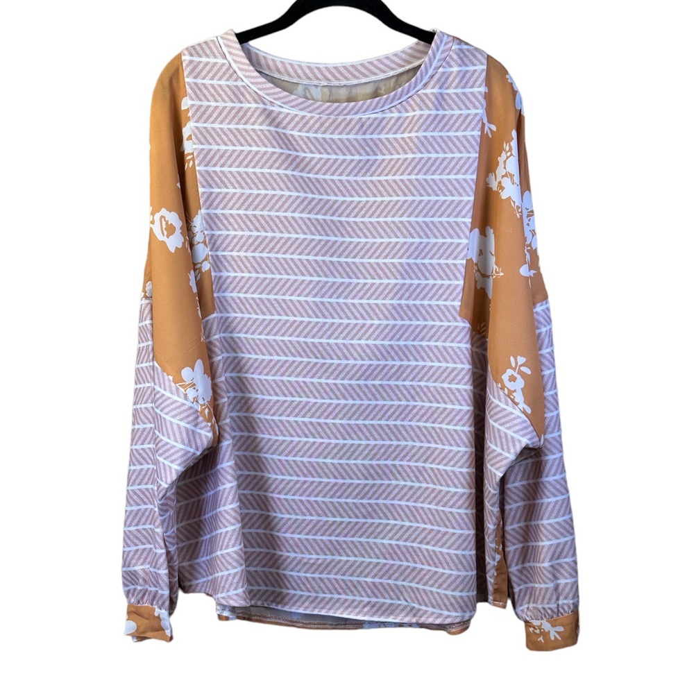 Funky Floral and Herringbone Top Size XL